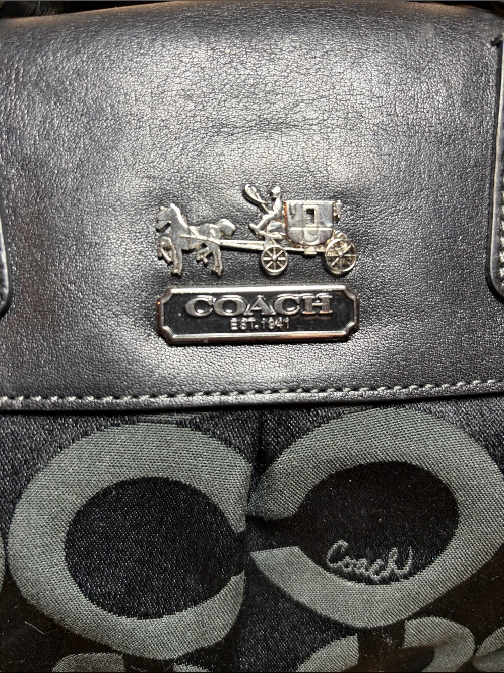 Coach Black Op Art Madison Satchel Leather Handles, Shoulder Strap, Silver Bag - Picture 4 of 17